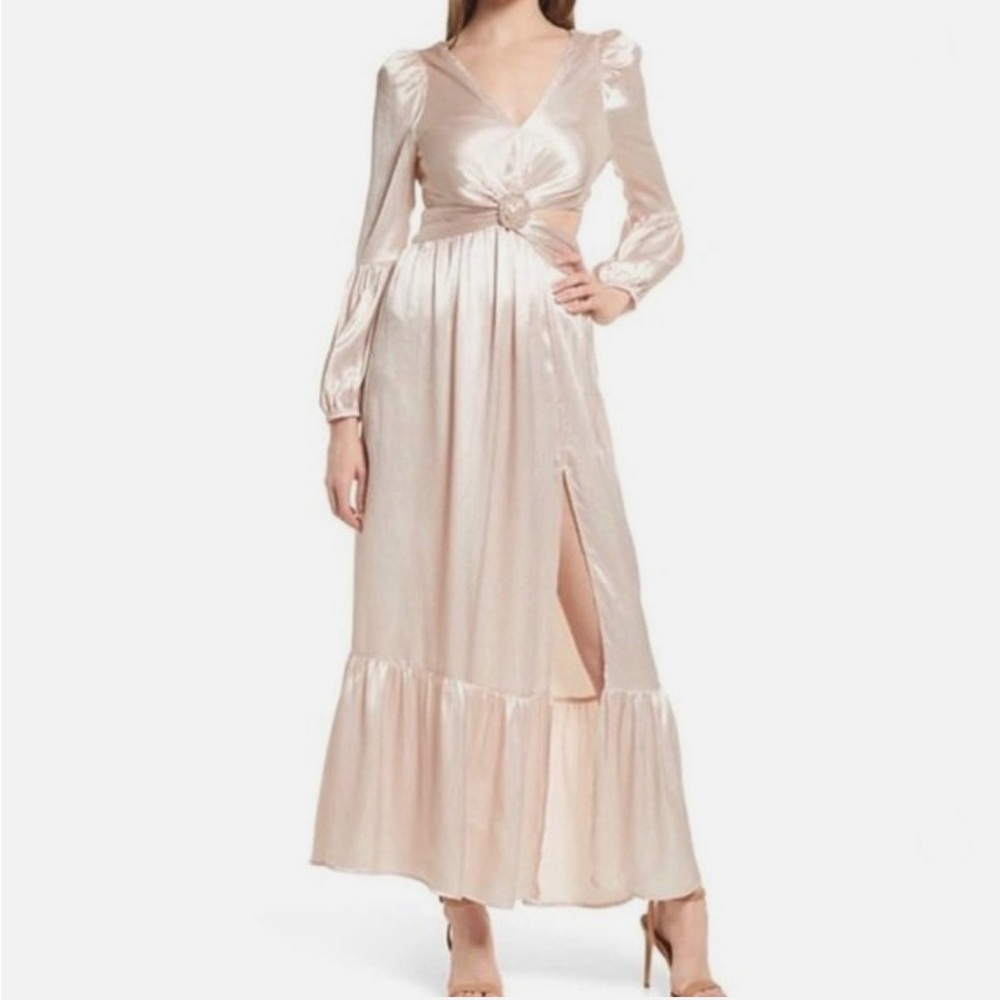 Rahi Leila Luster Long Sleeve Midi Dress in Champagne